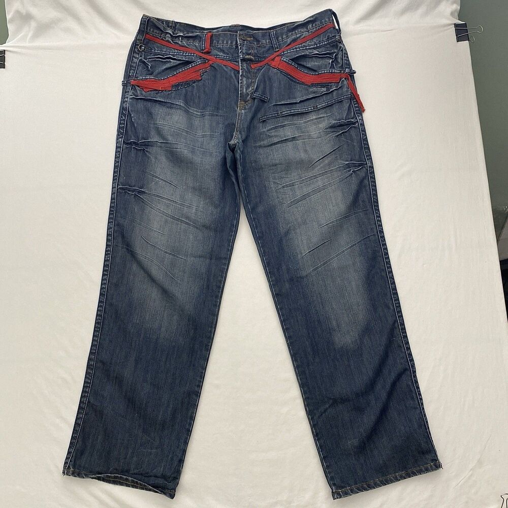 Marithe Francois Girbaud Jeans Mens 40M Red Shuttle Tape Whiskered Y2K VTG 90s